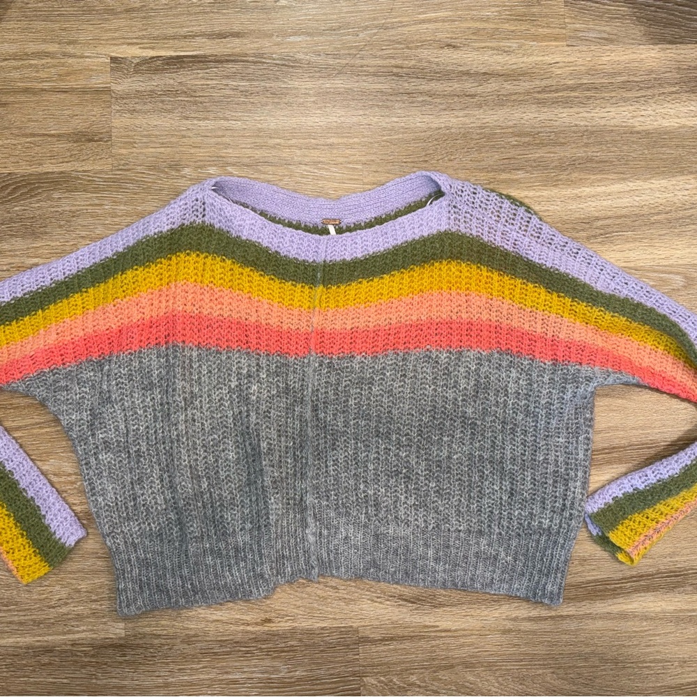 Free People Purple and Pink Crew Neck Sweater with Boxy Silhouette